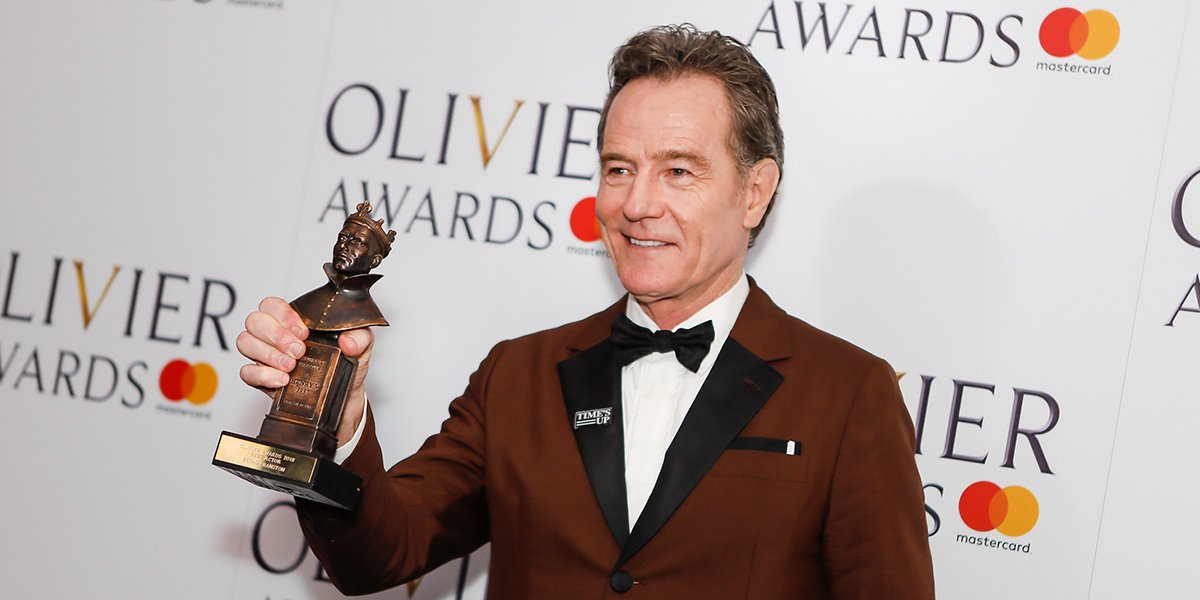 Bryan Cranston, winner of the Best Actor award for Network at the Olivier Awards 2018 with Mastercard