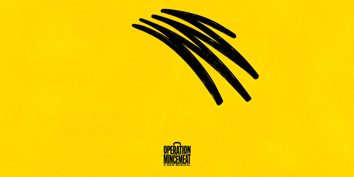 A promotional banner for Operation Mincemeat featuring bold text, military imagery, and a dark, textured background.