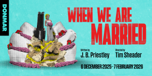 A couple holding hands, dressed in formal attire, with a soft white background and gentle lighting.